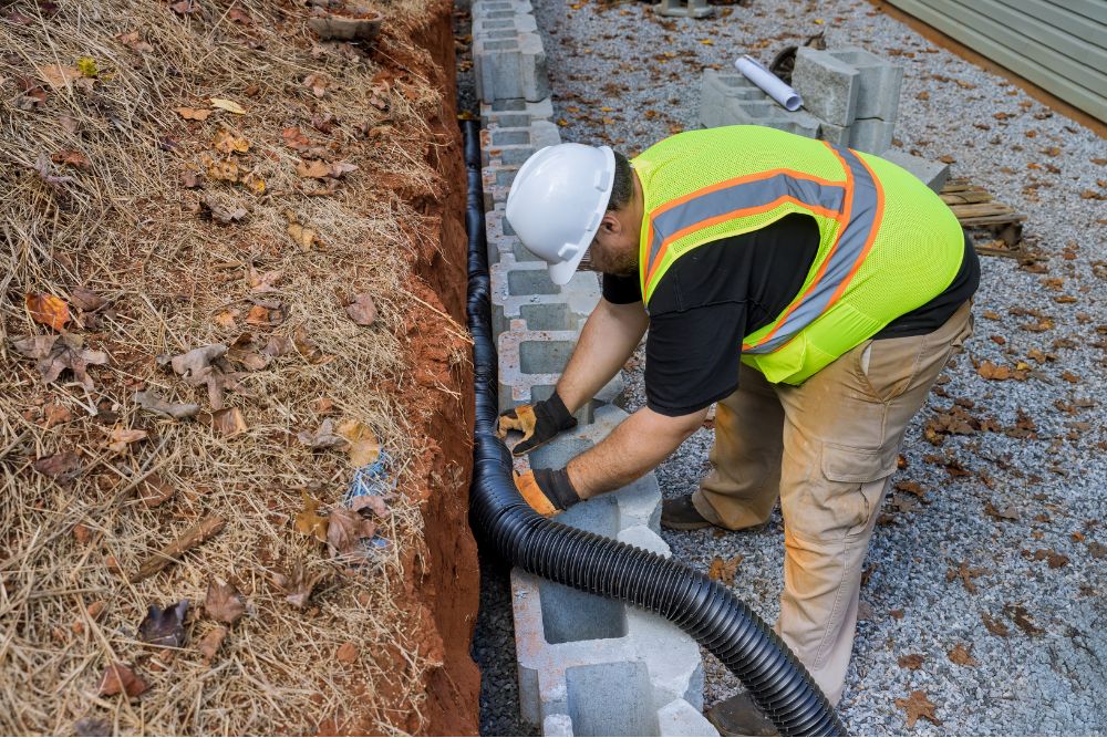 Drainage behind a retaining wall