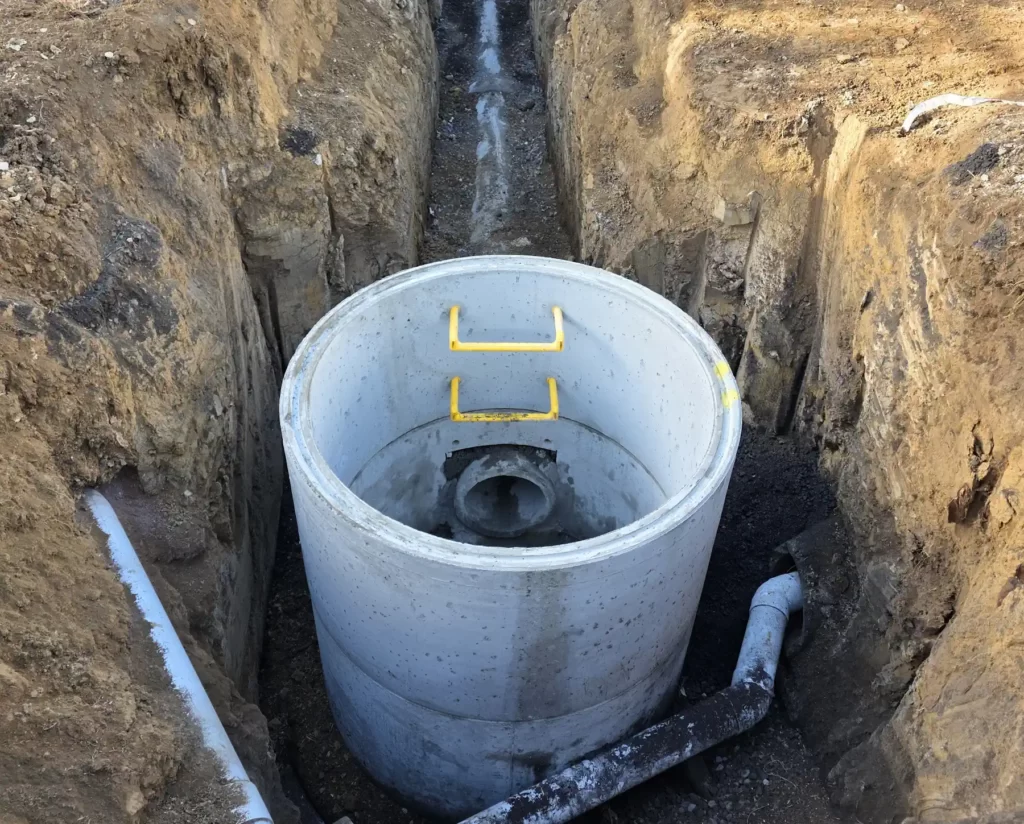 new manhole installed in auckland with open trench visible